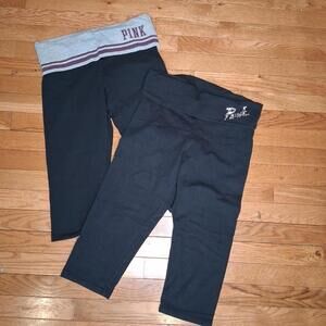 Lot Of 2Victoria's Secret PINK YOGA Y2k 2013 M Cropped Legging Capri Foldover